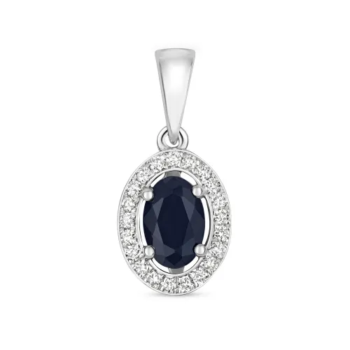 Diamond and Sapphire Halo Pendant Oval 9ct White Gold